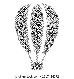 Travel word cloud in the balloon shape, vector file for EPS10