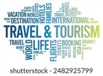 Travel word cloud collage, tourism concept background