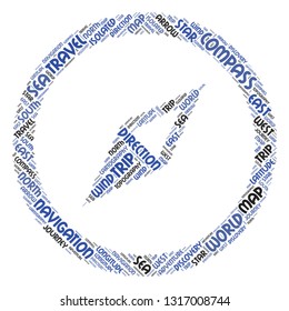 travel word cloud in the compass shape, vector file for EPS10