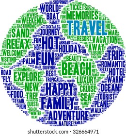 Travel word cloud on a white background. 