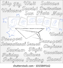Travel word cloud paper airplane