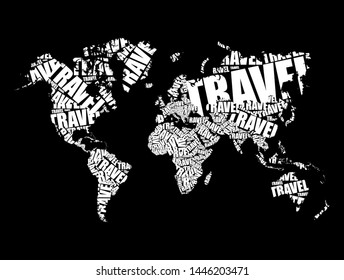 TRAVEL word in shape World Map Typography, words cloud business concept background