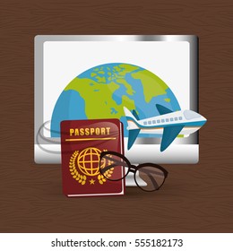travel world around technology plane password glasses vector illustration eps 10