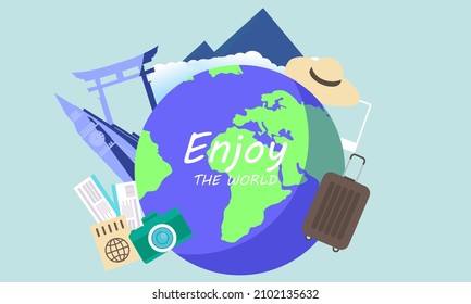 Viaja por el vector del logotipo del fondo del mundo