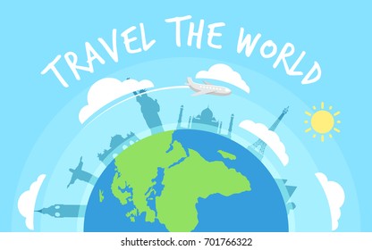 Travel The World Banner With Earth and Places perfect to use for Travel Agencies