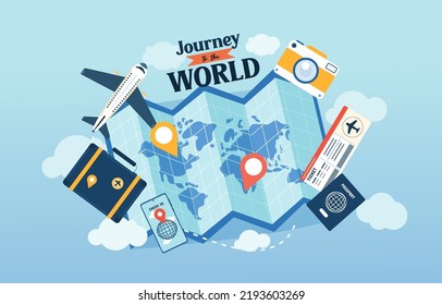 Travel To The World, Banner, Poster, Vector, Illustration