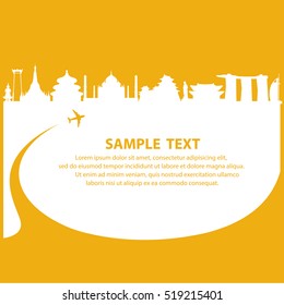 Travel the world by plane .Travel around Asia  by plane . Travel and Famous Landmarks Vector flat illustration.