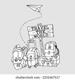 Travel the world, doodle sketch