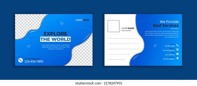 Travel and world explore postcard template