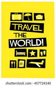 Travel The World! (Flat Style Vector Illustration Quote Poster Design)