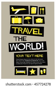 Travel The World! (Flat Style Vector Illustration Quote Poster Design) With A Text Box