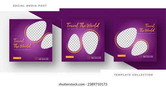 Travel the world flyer or poster for traveling agency business offer promotion. Holiday and tour advertisement banner design. 