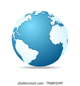 Travel World Globe Vector Icon Europe Africa  America Blue Map Famous Continents in the World
