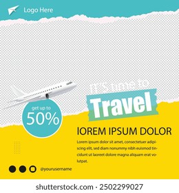 Travel the World Holiday travel time tour social media post Instagram post or web banner template vector promotion explore adventure Tourism Business Marketing summer hotel promotion vacation journey