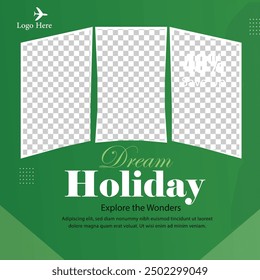 Travel the World Holiday travel time tour social media post Instagram post or web banner template vector promotion explore adventure Tourism Business Marketing summer hotel promotion vacation journey