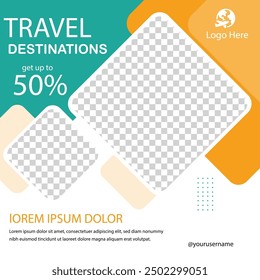 Travel the World Holiday travel time tour social media post Instagram post or web banner template vector promotion explore adventure Tourism Business Marketing summer hotel promotion vacation journey