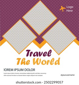 Travel the World Holiday travel time tour social media post Instagram post or web banner template vector promotion explore adventure Tourism Business Marketing summer hotel promotion vacation journey