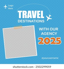 Travel the World Holiday travel time tour social media post Instagram post or web banner template vector promotion explore adventure Tourism Business Marketing summer hotel promotion vacation journey