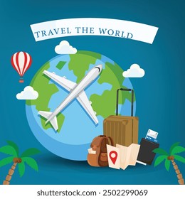 Travel the World Holiday travel time tour social media post Instagram post or web banner template vector promotion explore adventure Tourism Business Marketing summer hotel promotion vacation journey