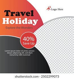 Travel the World Holiday travel time tour social media post Instagram post or web banner template vector promotion explore adventure Tourism Business Marketing summer hotel promotion vacation journey