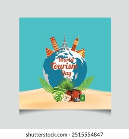 Travel the World Holiday travel time tour social media post Instagram post or web banner template vector promotion explore adventure Tourism Business