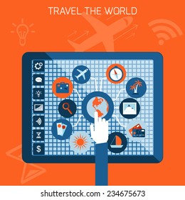 travel the world of internet, trendy flat style icons