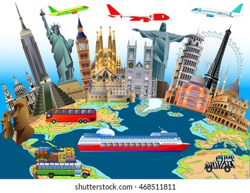 Travel, the world landmarks concept. Vector illustration