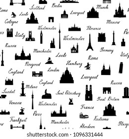 Travel world landmarks seamless pattern. Travel sight icon tile background