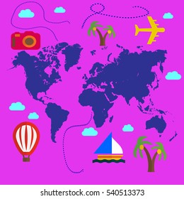 Travel the world lilac background
