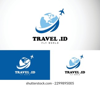 travel world logo creative icon design modern fly aircraft design concept