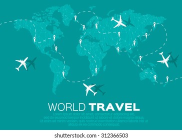 Travel World map background in polygonal style with top view airplane. Vector illustration design.