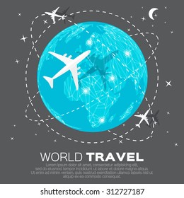 Travel World map background in polygonal style with top view airplane. Vector illustration design.