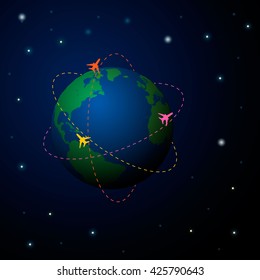 Travel World map background with top view airplane. Vector illustration design.