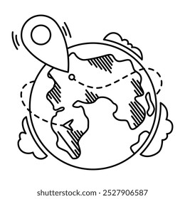 Travel world map line icon. Vector Monochrome Line Art Leisure Icon