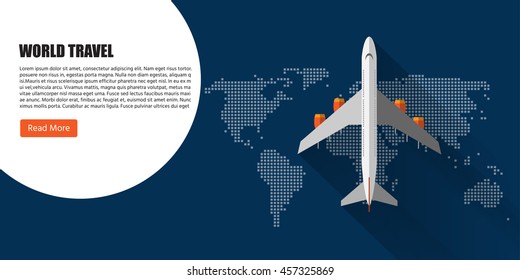 Travel World map with top view airplane, Vector illustration