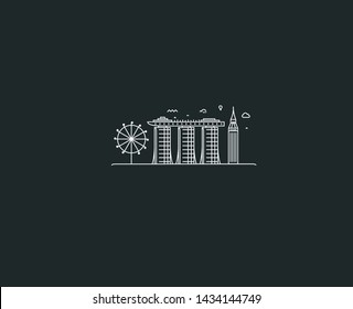 Travel the world monument concept - Vector Flat Line Art Design.