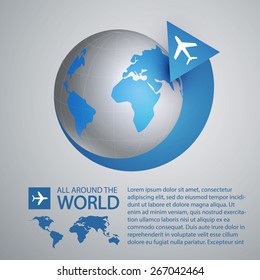 Travel the world plane 3d design. Vector illustration