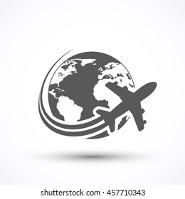 Travel the World Plane icon vector isolated on white background. airplane symbol for your design, logo, application, presentation, UI.