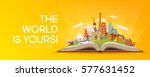Travel to World. Road trip. Tourism. Open book with landmarks. Travelling vector banner. The World is Yours! Modern flat design. #8