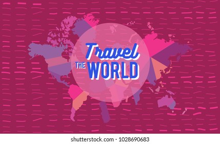 "Travel the world" text, abstract world map background