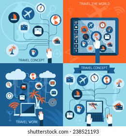 travel the world, trendy flat style, Internet