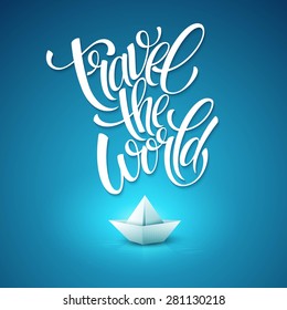 Travel the world type design with paper boat. EPS 10