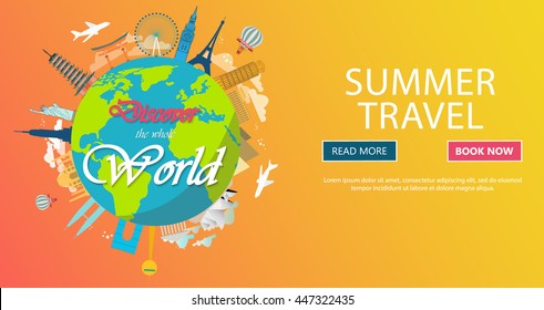 Travel to World. Vacation. Road trip. Tourism. Journey. Modern flat design. EPS 10. Colorful.