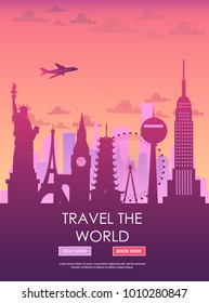 Travel to World. Vacation. Trip to World. Tourism. Travel banner. Travelling illustration. Colorful modern flat design. EPS 10.