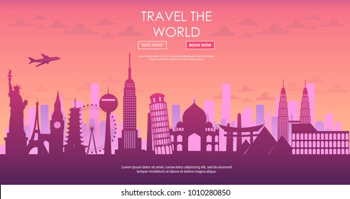 Travel to World. Vacation. Trip to World. Tourism. Travel banner. Travelling illustration. Colorful modern flat design. EPS 10.