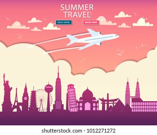 Travel to World. Vacation. Trip to World. Tourism. Travel banner. Travelling illustration. Colorful modern flat design. EPS 10.