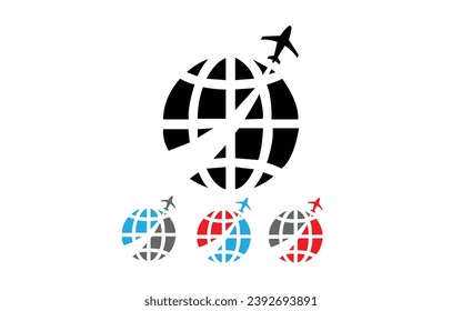 Travel world vector logo design. Airplane and world symbol or icon. Holiday logo template.