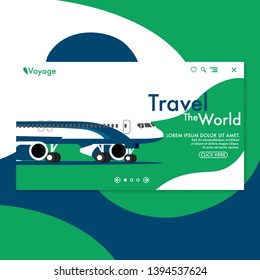 Travel the world  website template concept- airplane in the parking position with copy space for text-Travel the World