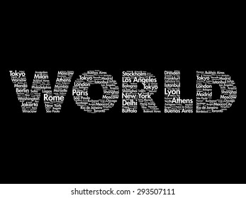 Travel WORLD Word collage. Illustration with different world city names