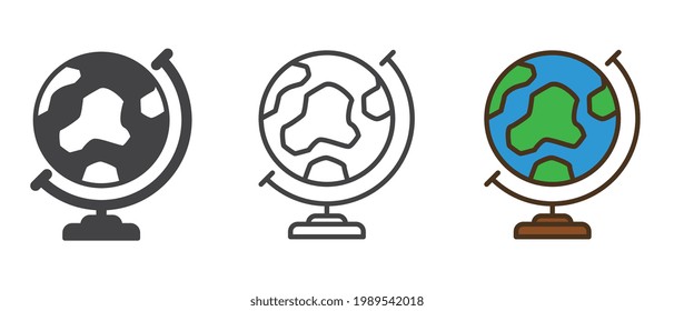 Viaja por el mundo con tus dedos usando el mundo entero como mapa completo del mundo, representando el planeta Tierra. Icono del globo terrestre de la escuela de geografía. Ilustración vectorial. Diseño en fondo blanco. EPS 10